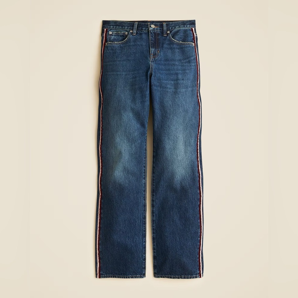 NWT - J.Crew Mid-rise relaxed straight jean with velvet stripe - Size 27